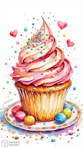 Яркий капкейк в стиле раскраски: сладость и веселье. Генерация из нейросети Flux Ai