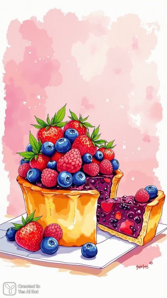 Яркий летний тарт с ягодами и свежей мятой. Нейронная сеть Flux Ai