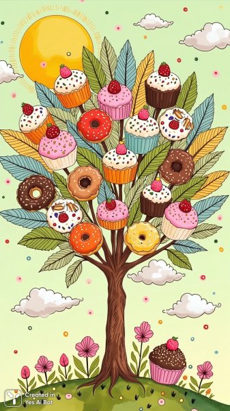 Сладкое дерево: сказочная иллюстрация для раскрашивания. Нейронная сеть Flux Ai