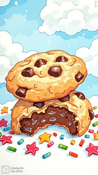 Игривое угощение: печенье с шоколадной крошкой и яркими звёздочками. Картинка из нейросети Flux Ai