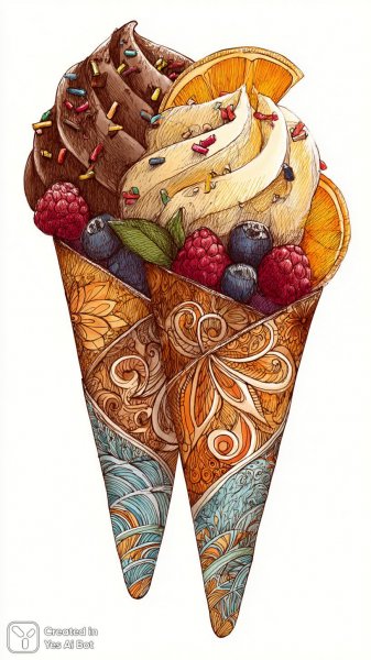 Сливочное наслаждение: яркие десерты в стиле Zentangle. Нейронная сеть Миджорни