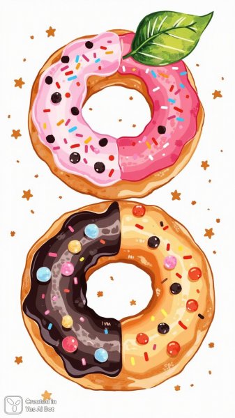 Яркие пончики: сладкое трио в стиле наивного искусства. Картинка из нейронной сети Flux 1