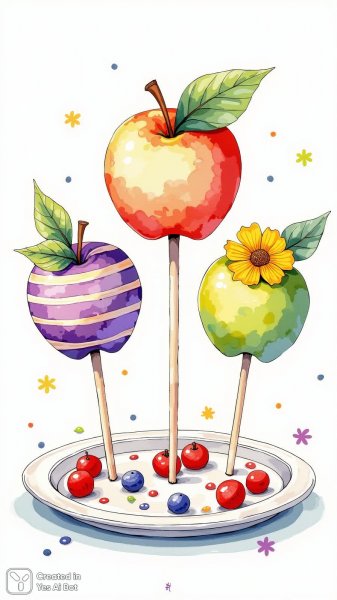 Яблочный треугольник: яркая иллюстрация в стиле народной сказки и мультфильма. Нейросеть Flux 1