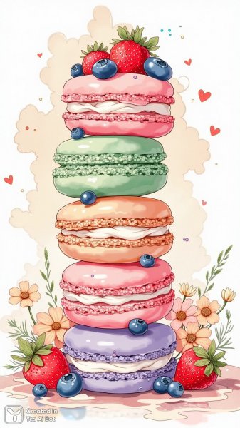 Нежное очарование макаронной башни: сладость в пастельных тонах. Нейронная сеть Flux 1