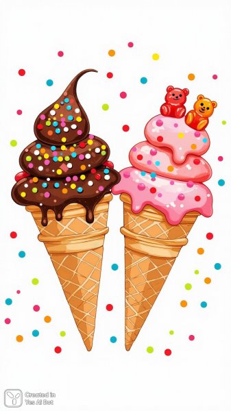 Весёлые рожки мороженого: шоколад и клубника с сюрпризом. Генерация из нейронной сети Flux.1