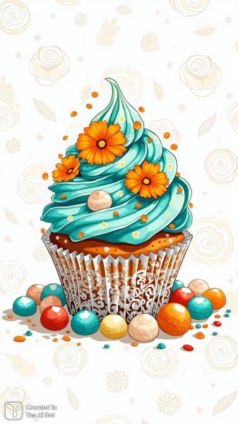 Нежный десерт в народном стиле: яркий кулинарный шедевр с маргаритками. Генерация из нейронной сети Flux Ai