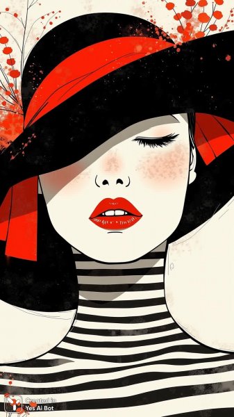 Черно-белая элегантность: взгляд сквозь тень широкополой шляпы. Картинка из нейронной сети Flux