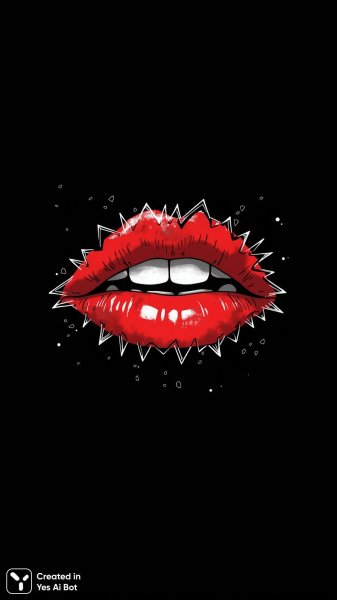 Чёрно-белые губы с красной помадой и зигзагами вокруг. Генерация из нейросети Flux 1