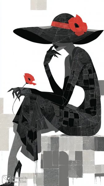 Элегантность в черно-белом стиле и красным акцентом. Изображение из нейронной сети Midjourney