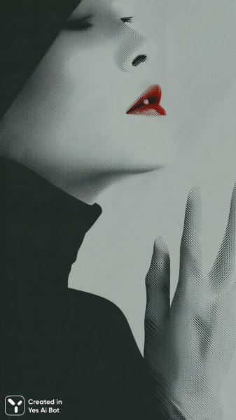 Черно-белый портрет с яркой помадой и минималистичным фоном. Изображение из нейросети Миджорни