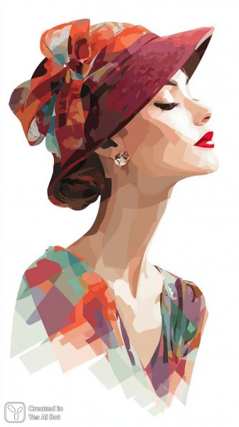 Минималистичный портрет женщины с красной помадой и шляпой. Генерация из нейросети Миджорни