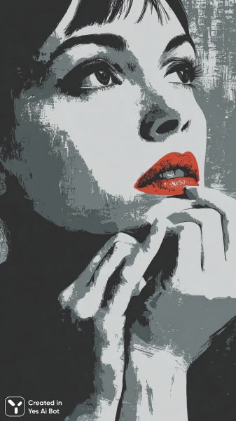 Смелые губы и минимализм: черно-белая композиция в стиле примитивизма. Нейросеть Midjourney