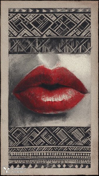 Яркие губы в стиле минимализм с акцентом на красный цвет и черно-белыми полосами. Картинка из нейронной сети Миджорни