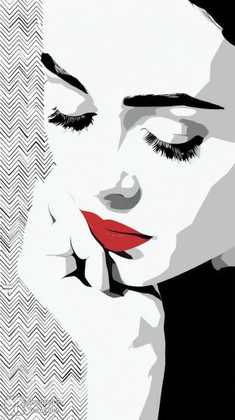 Задумчивое лицо женщины в черно-белом стиле векторной графики. Нейронная сеть Midjourney