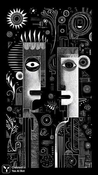 Тайны абстрактных форм: сюрреалистичная иллюстрация в черно-белом стиле с глубоким объемом и волшебной атмосферой. Картинка из нейронной сети Midjourney