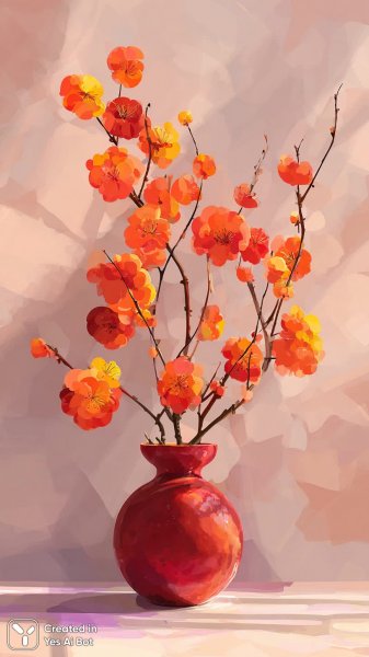 Яркий букет в красном вазе на розовом фоне. Генерация из нейросети Миджорни