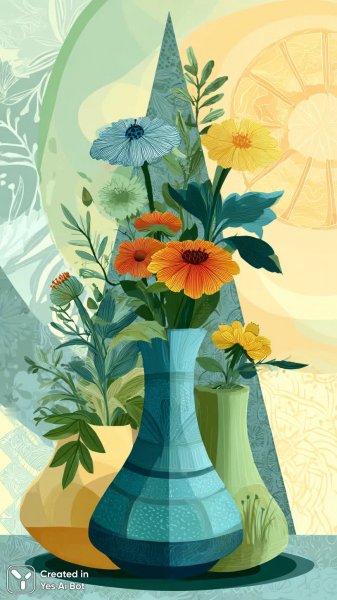 Нежные цветы в треугольной композиции: векторная стилизация минимализма. Генерация из нейросети Midjourney