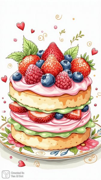 Ягодный торт в стиле Zentangle: сладкое вдохновение для раскрашивания. Генерация из нейросети Flux.1