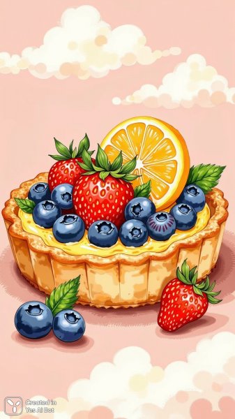 Сочная летняя тарталетка с ягодами и лимонным кремом. Генерация из нейросети Flux.1