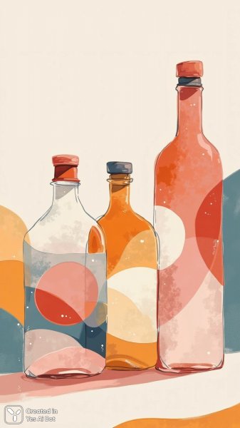 Минималистичные бутылки в градиентном фоне: современный стиль и геометрия. Картинка из нейронной сети Flux