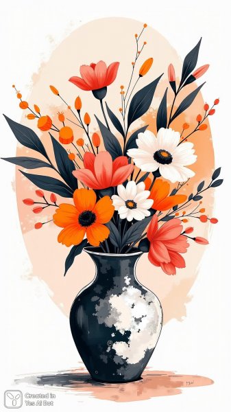 Изящный ваз с цветами в пастельных тонах. Нейросеть Flux 1