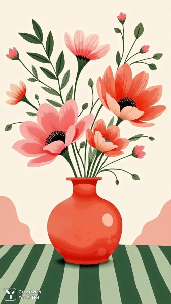 Нежная композиция в розово-красном вазе на зелёном фоне. Нейросеть Flux 1