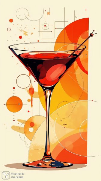 Красный мартини и геометрия: минималистичная элегантность в абстракции. Картинка из нейросети Flux.1