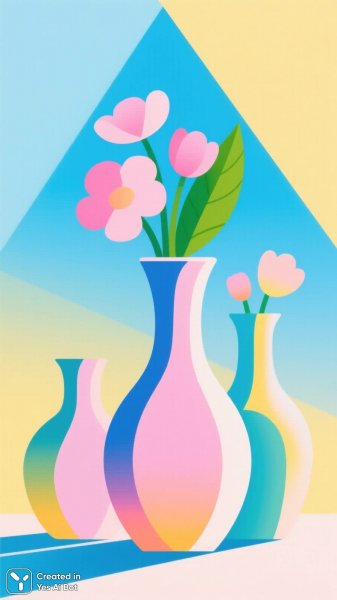 Пастельные цветы в геометрических формах. Изображение из нейросети QWEN