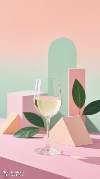 Элегантная композиция с бокалом белого вина и нежными оттенками. Нейросеть Qwen Image