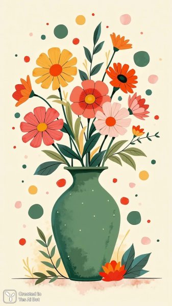 Пастельная геометрия: ваза с цветами в минималистичном стиле. Изображение из нейросети Flux Ai