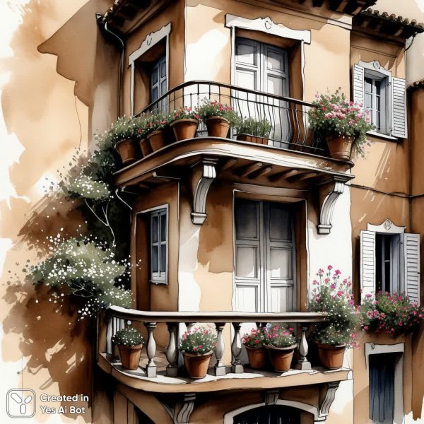 Эскиз дома: уютный уголок в коричневой крафте с деталями и грувом. Картинка из нейронной сети Stable Diffusion