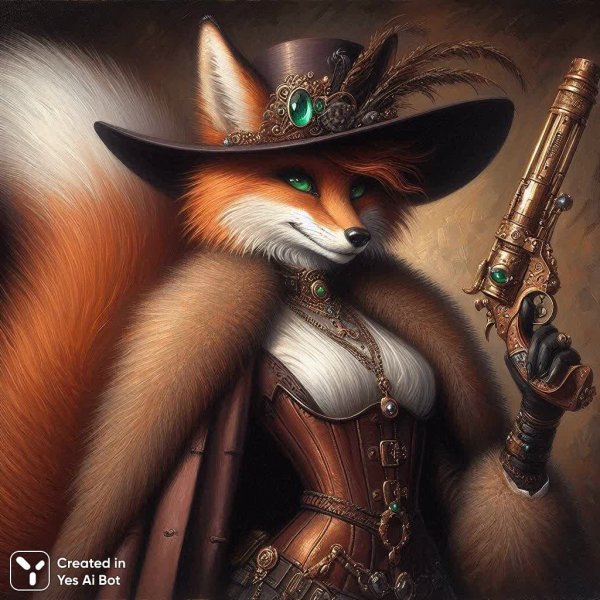 Изысканная лисица в стиле стимпанк и темное фэнтези. Изображение из нейронной сети Dalle