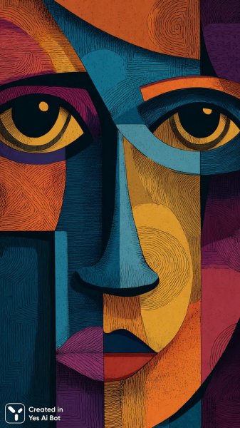 Яркое лицо: абстрактный портрет в стиле кубизма и минимализма. Генерация из нейросети Midjourney