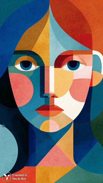 Лицо в геометрии: яркая абстракция с влиянием кубизма и смелыми цветами. Генерация из нейросети Миджорни