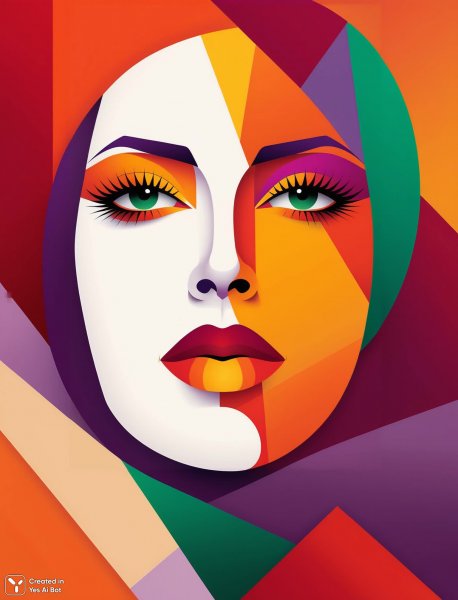 Яркий портрет: абстракция в духе кубизма и модерна с акцентом на асимметрию и смелые цвета. Генерация из нейросети Stable Diffusion