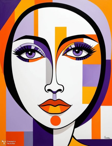 Яркий кубизм: женский портрет в смелых цветах и геометрических формах. Генерация из нейросети Stable Diffusion