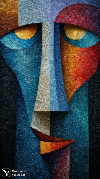 Яркое лицо в стиле кубизма: абстрактная игра красок и форм. Нейросеть Миджорни