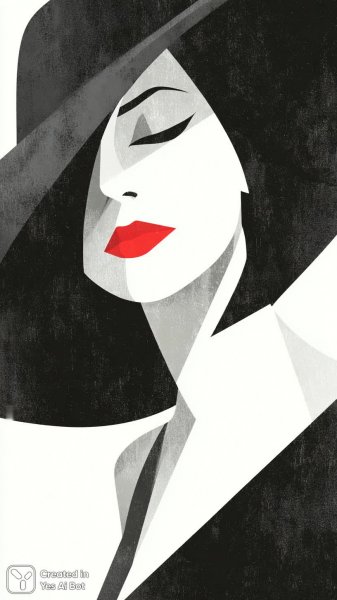 Женское лицо в минимализме: красный акцент и элегантная тень шляпы. Генерация из нейронной сети Midjourney