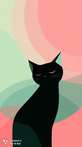 Уютный минимализм: кошка в геометрических формах. Картинка из нейронной сети Midjourney