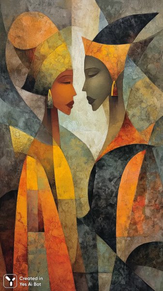 Яркие краски: встреча двух женщин в традиционных головных уборах. Изображение из нейросети Миджорни