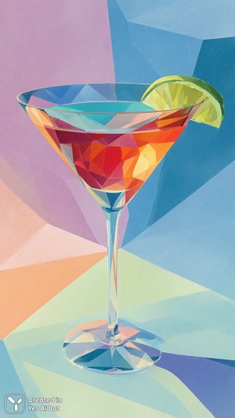 Яркий коктейль в стиле минимализм с геометрией пастельных тонов. Изображение из нейронной сети Midjourney