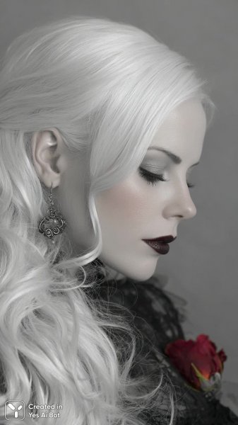 Белая роскошь: портрет загадочной женщины с серебром и черным блеском. Генерация из нейросети Midjourney