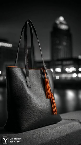 Стильная сумка с бахромой на фоне ночного города. Картинка из нейросети Midjourney