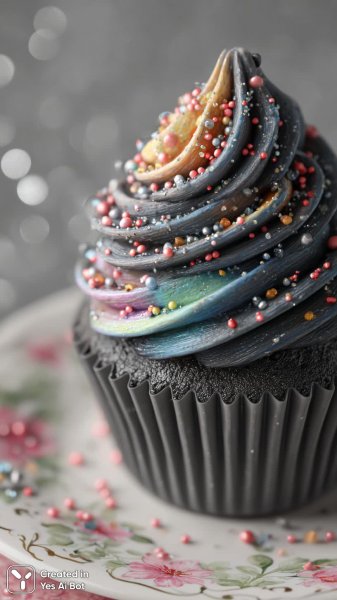 Яркий десерт с радужной глазурью и разноцветными посыпками. Картинка из нейросети Миджорни