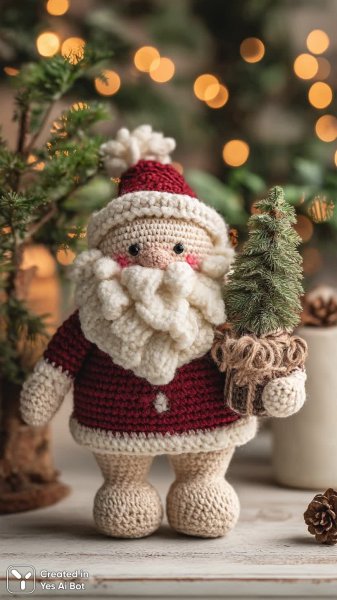 Весёлый снеговик Клаус: вязаная кукла-оберег с большим животиком. Картинка из нейросети Midjourney