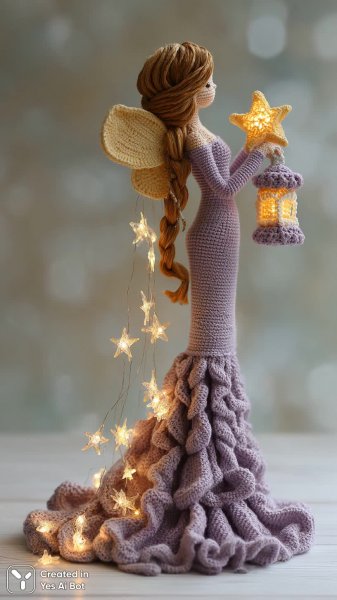 Ангел из пряжи в лавандовой одежде: волшебство и спокойствие. Генерация из нейросети Миджорни