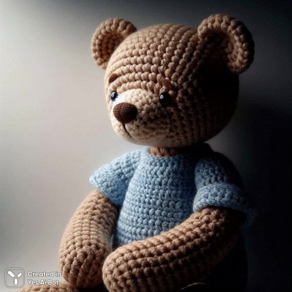 Симпатичный вязаный мишка в полосатой рубашке. Нейронная сеть Dalle