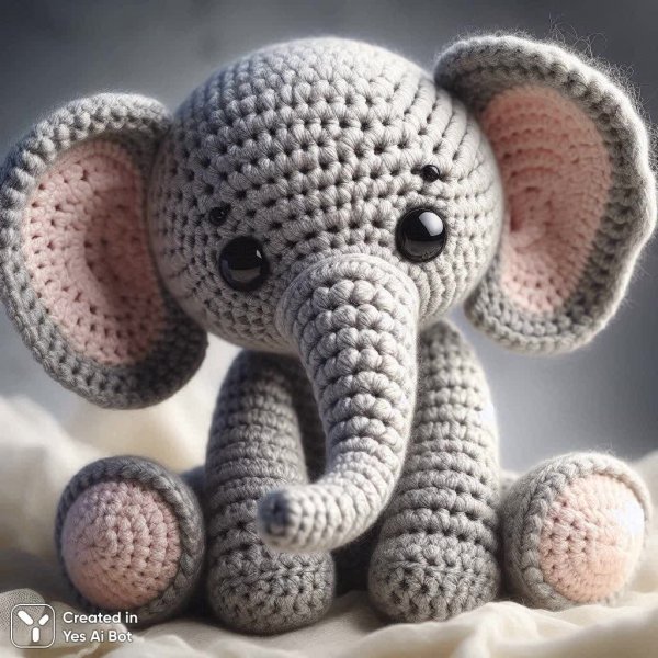 Симпатичный вязаный слоник с большими ушками. Нейросеть Dalle