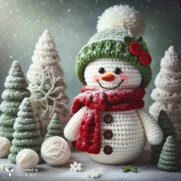 Снежный человечек из пряжи: уютная зимняя сказка своими руками. Картинка из нейросети Dalle