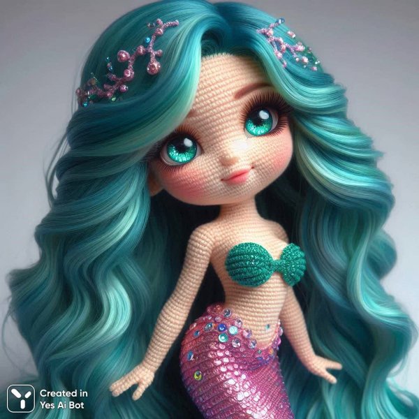 Ручная работа: очаровательная кукла русалка с блестящим хвостом. Изображение из нейронной сети Dalle 3